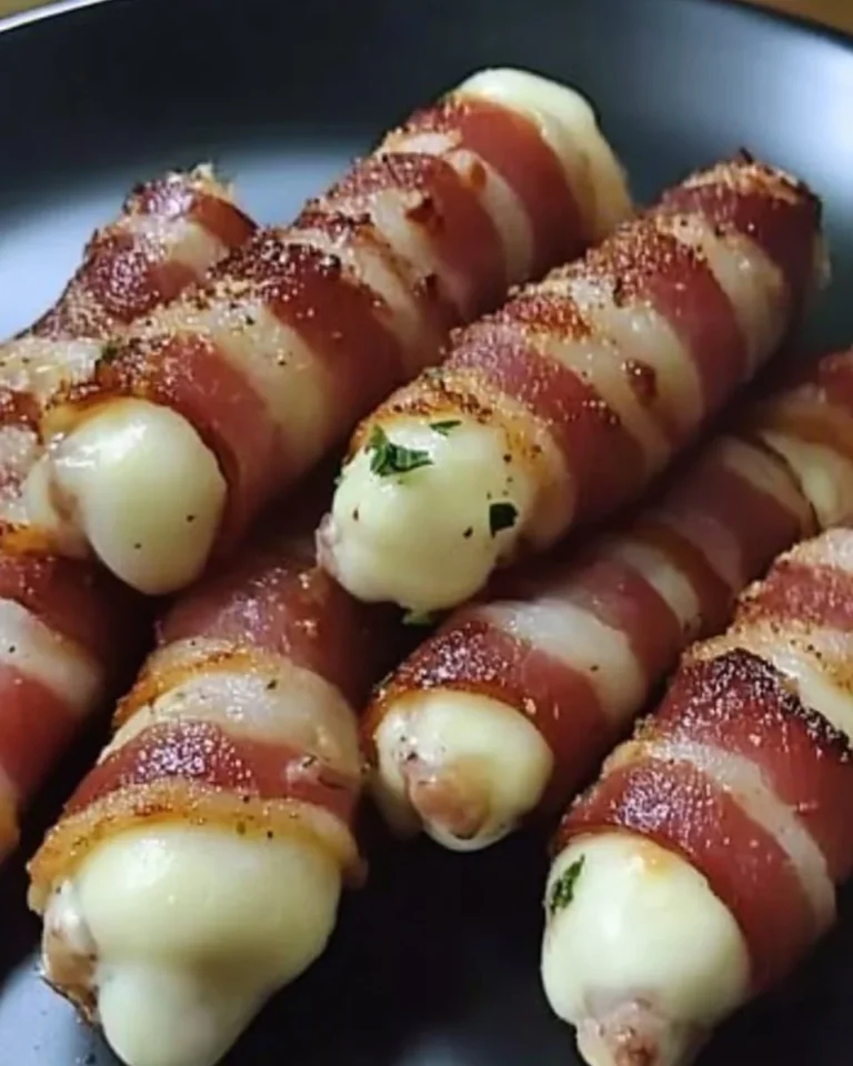 Bacon-wrapped mozzarella sticks served as a delicious appetizer.