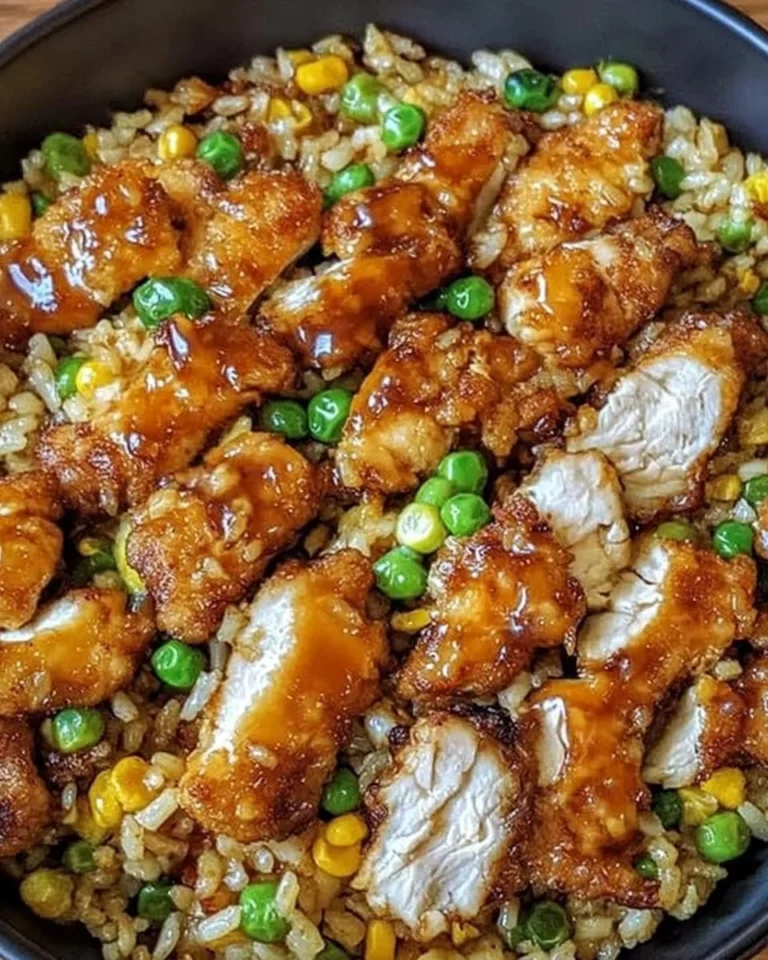 Delicious Bang Bang Chicken Fried Rice garnished with green onions