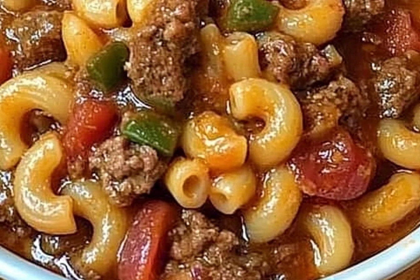 Delicious Beef and Macaroni Casserole served in a dish