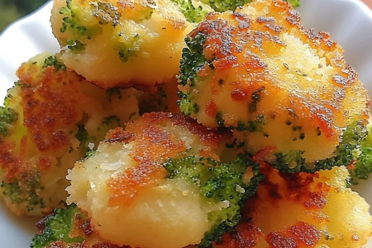 Plate of crispy Broccoli Tater Tots served with dipping sauce