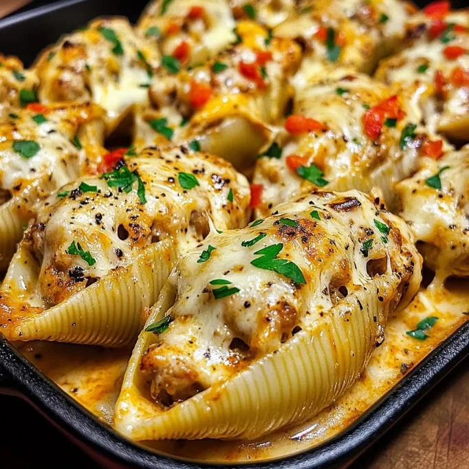 Delicious Cajun stuffed jumbo pasta shells filled with savory ingredients