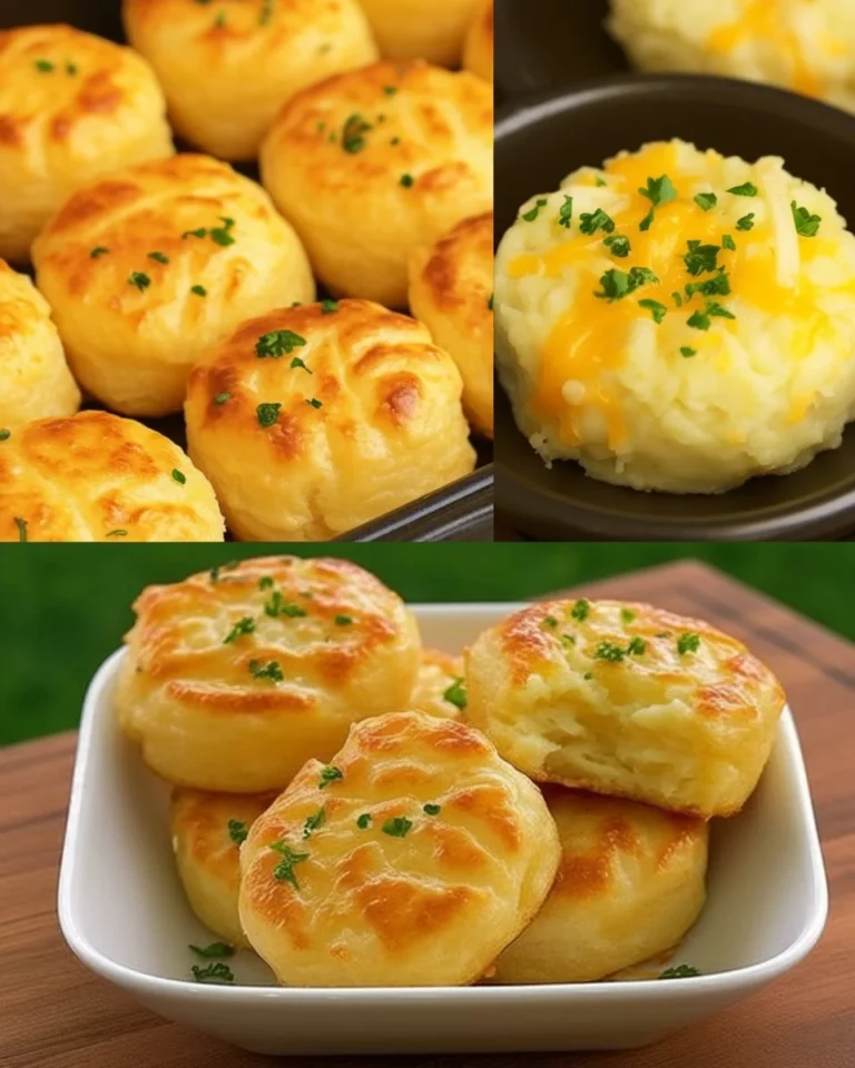 Cheesy mashed potato puffs baked to golden perfection