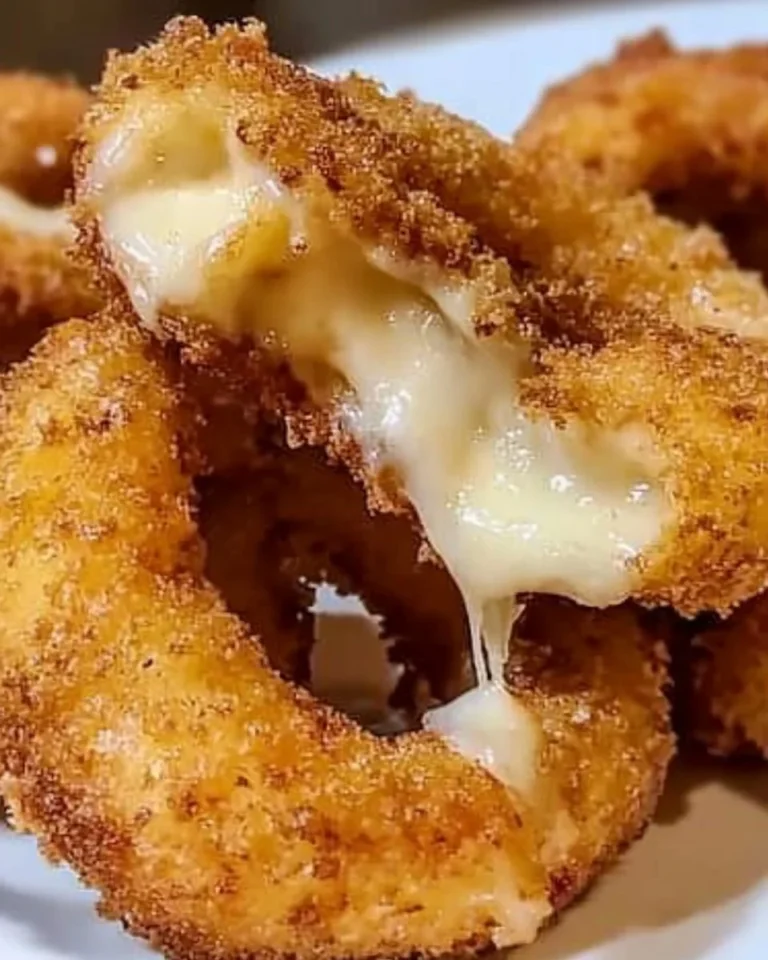 Crispy cheesy onion rings ready to be served.