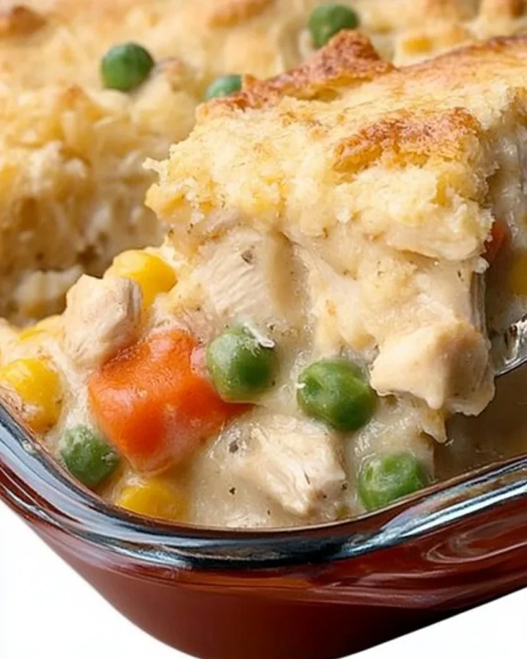 Delicious Chicken Cobbler with golden topping and savory chicken filling