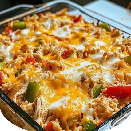 Delicious chicken fajita casserole served in a bowl with colorful veggies.