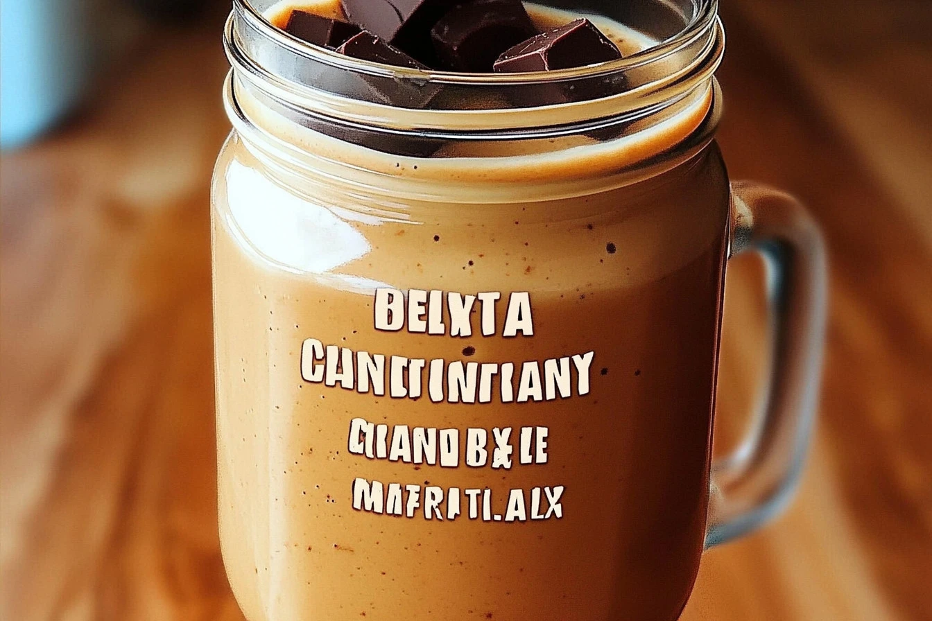 Chocolate Peanut Butter Coffee Smoothie in a glass with a straw