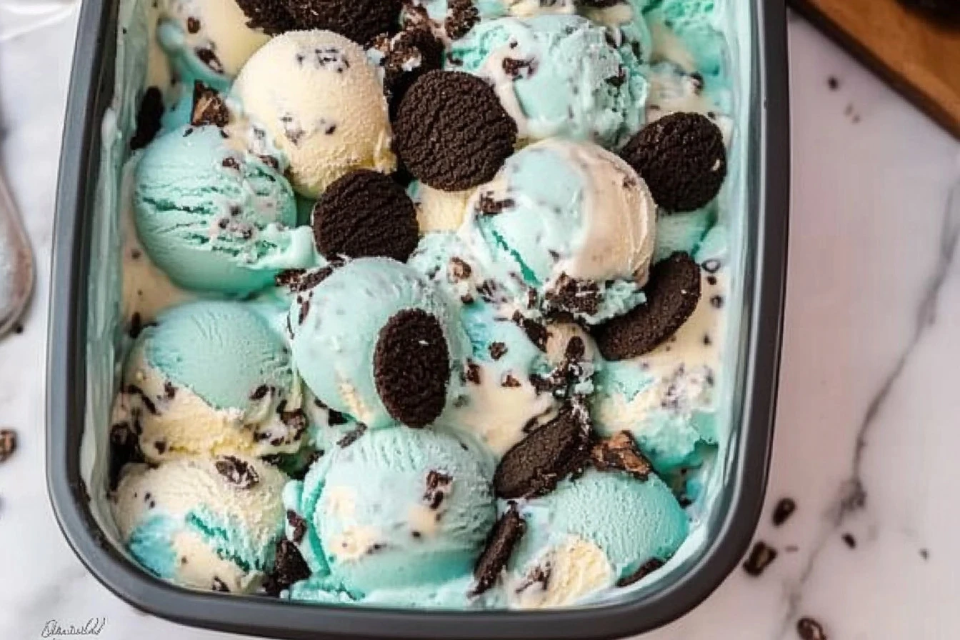 Delicious Cookie Monster Ice Cream with crumbled cookies and blue sprinkles