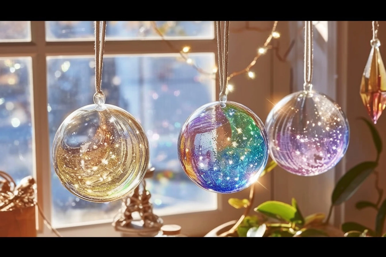 Colorful DIY suncatchers hanging in sunlight, creating beautiful reflections.