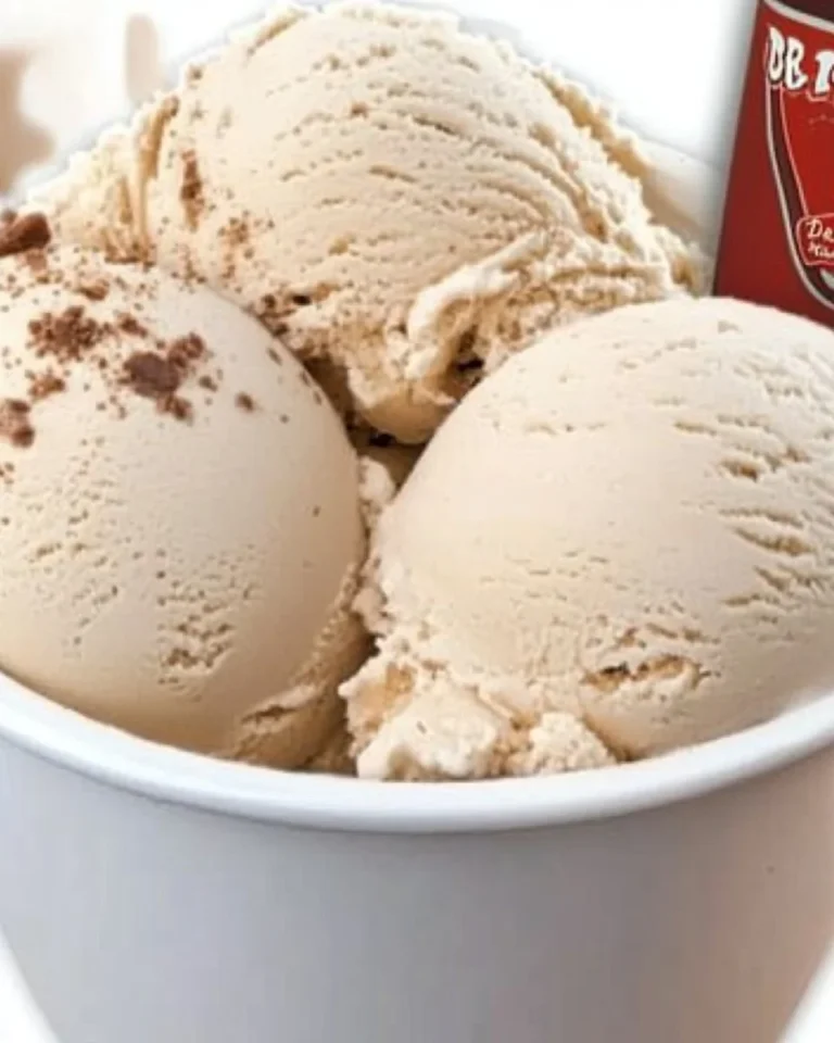 Delicious bowl of Dr Pepper Ice Cream topped with chocolate drizzle and cherries