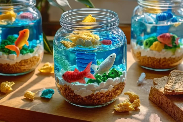 A beautifully arranged edible aquarium terrarium with vibrant plants and edible elements.
