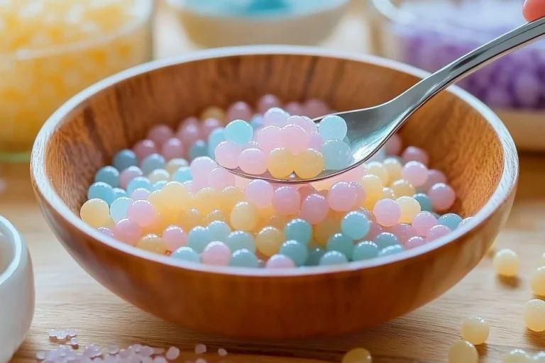 Edible water beads tapioca pearl version for desserts and culinary uses