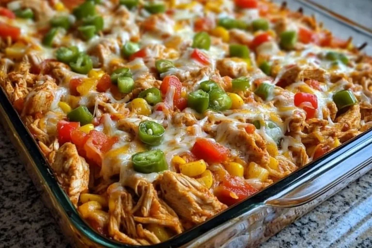 Fajita Chicken Casserole loaded with vibrant peppers and spices