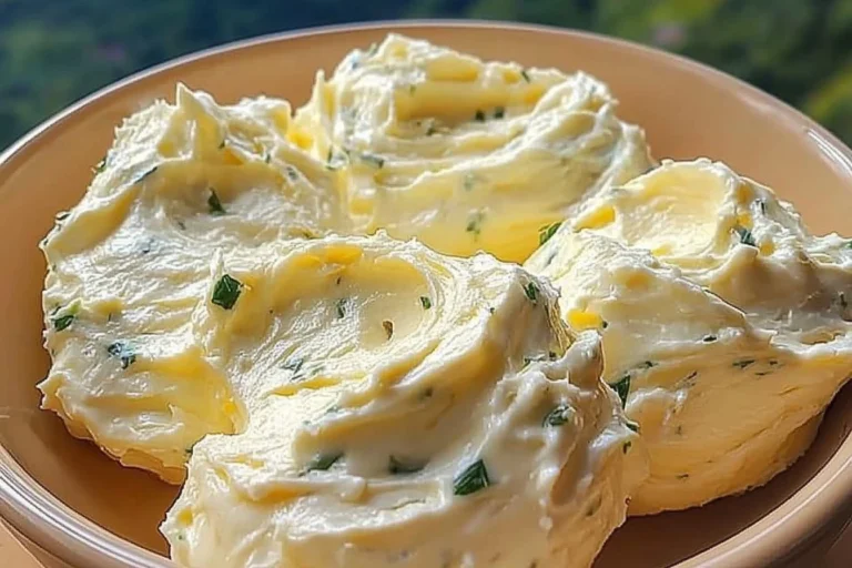 Herbed cream cheese spread on a serving plate with garnishes