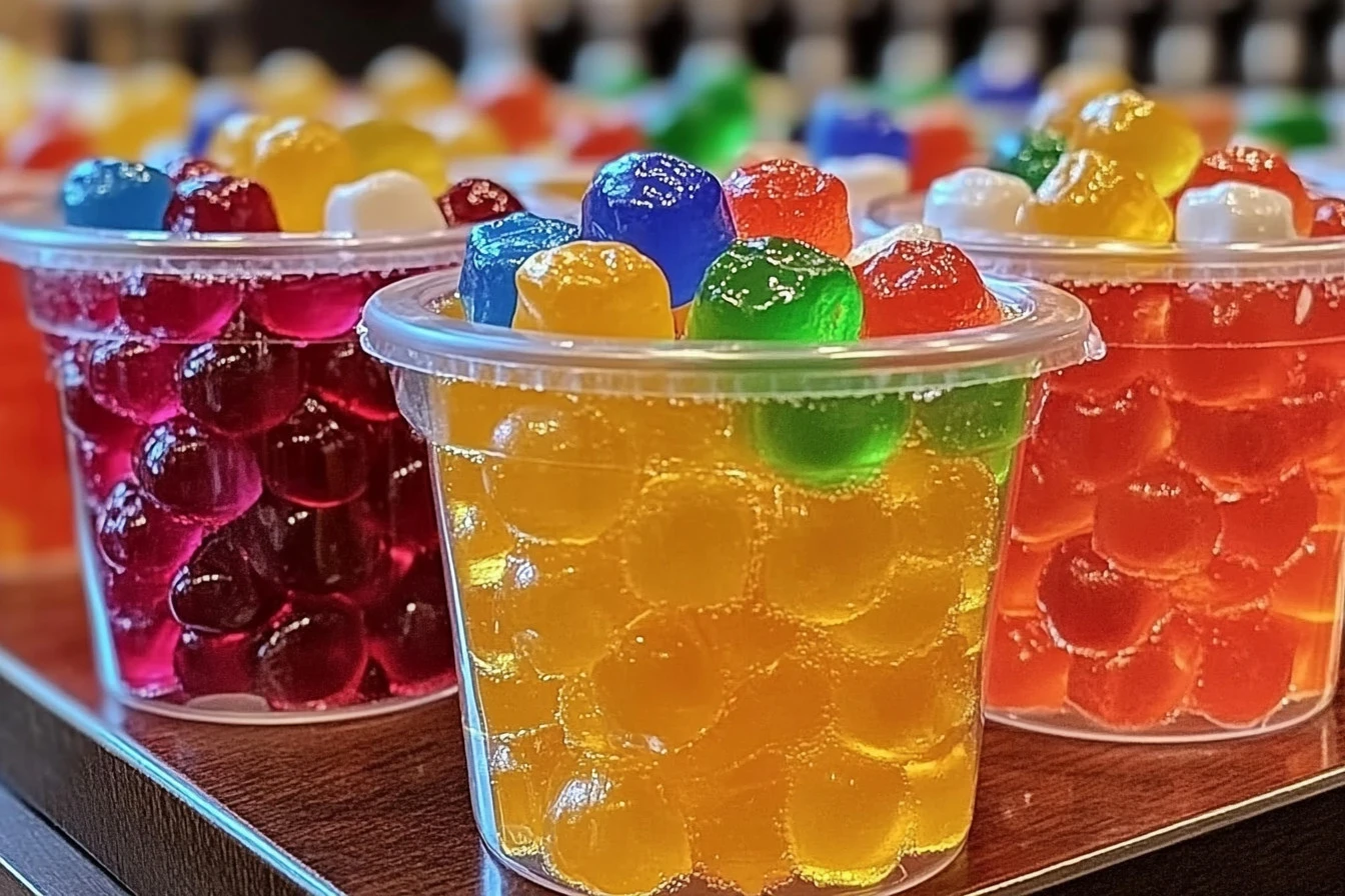 Colorful Jolly Rancher Jello Shots in vibrant cups at a party