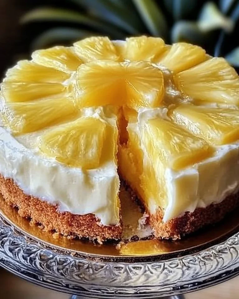 Sliced Juicy Pineapple Heaven Cake with tropical toppings