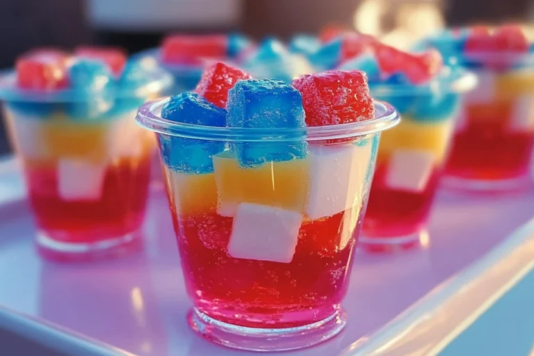 Colorful layered party gelatin shots for festive celebrations