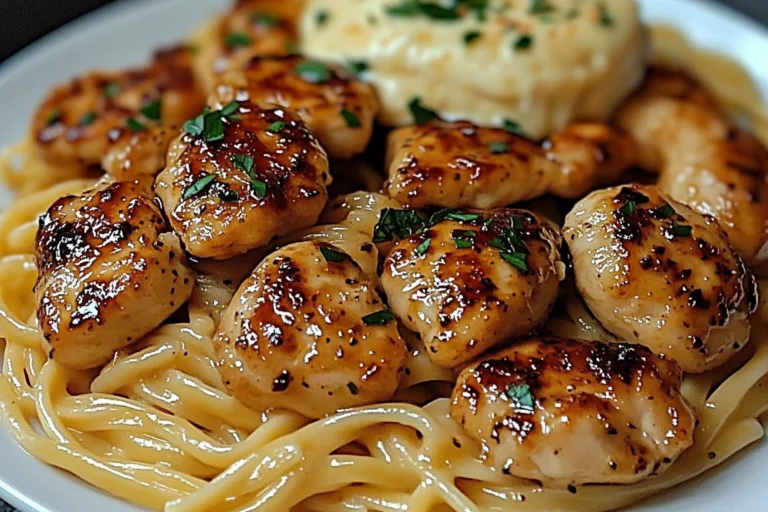 Lemon garlic butter chicken with creamy parmesan linguine dish