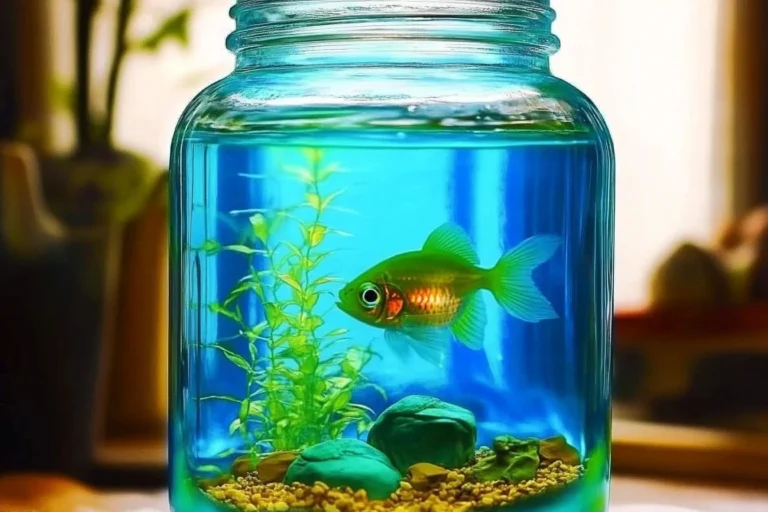 Mason Jar Aquarium with colorful fish and aquatic plants