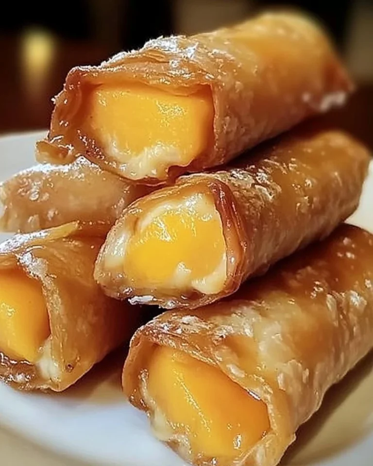 Delicious Peach Cobbler Cheesecake Egg Rolls plated for dessert