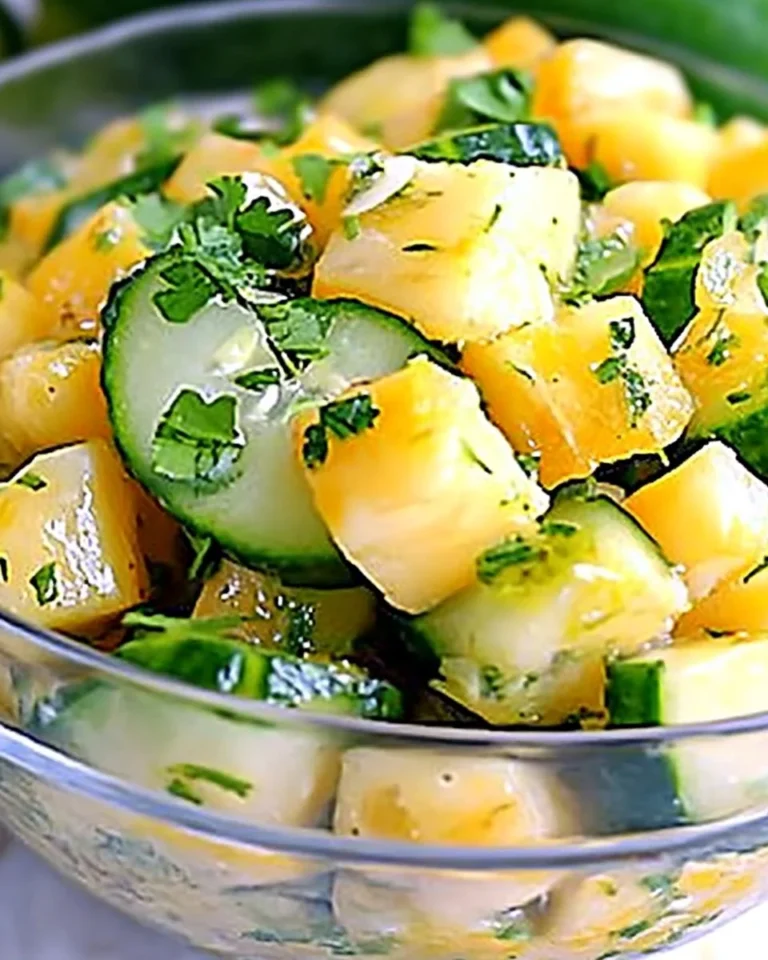 Freshly made Pineapple Cucumber Salad with vibrant ingredients in a bowl