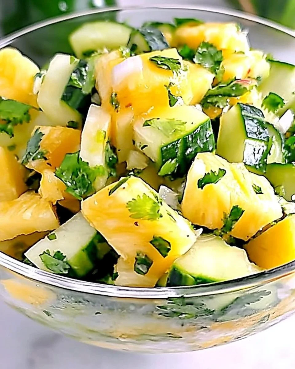Pineapple Cucumber Salad with fresh ingredients in a bowl