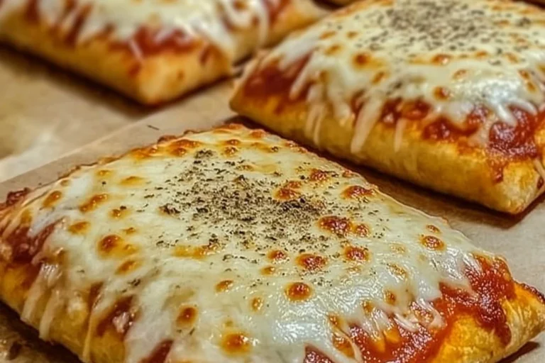 Delicious homemade pizza pockets filled with cheese and pepperoni.