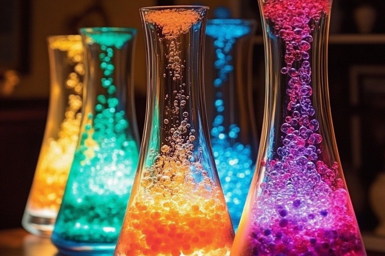 Colorful Rainbow Lava Lamp with Pop Rocks creating a mesmerizing display.