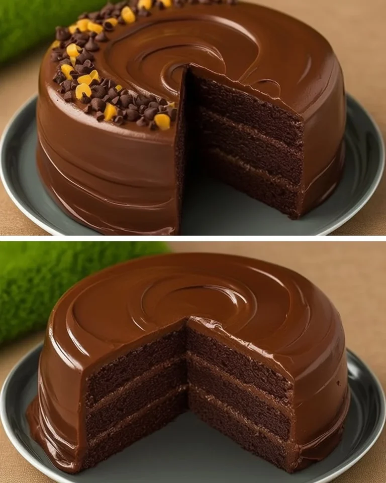 Delicious simple chocolate cake with a rich frosting on a white plate