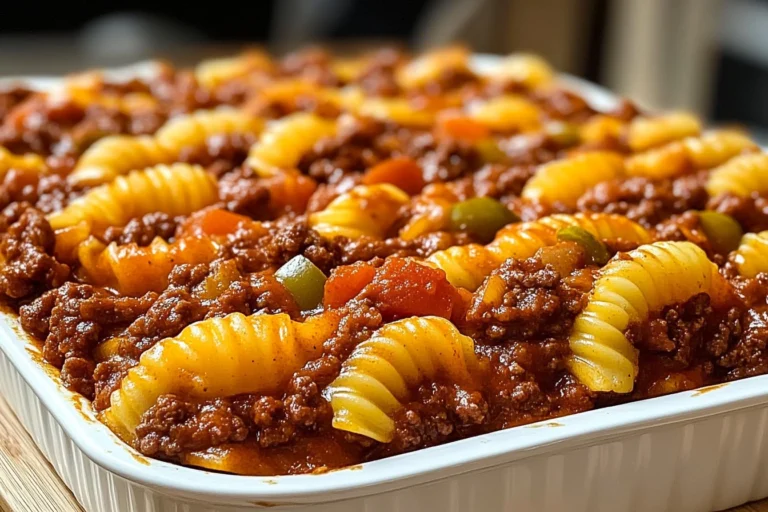 Delicious Sloppy Joe Casserole served in a baking dish, ready to enjoy
