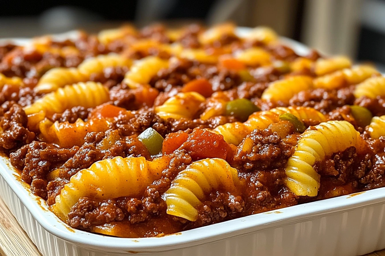 Delicious Sloppy Joe Casserole served in a baking dish, ready to enjoy