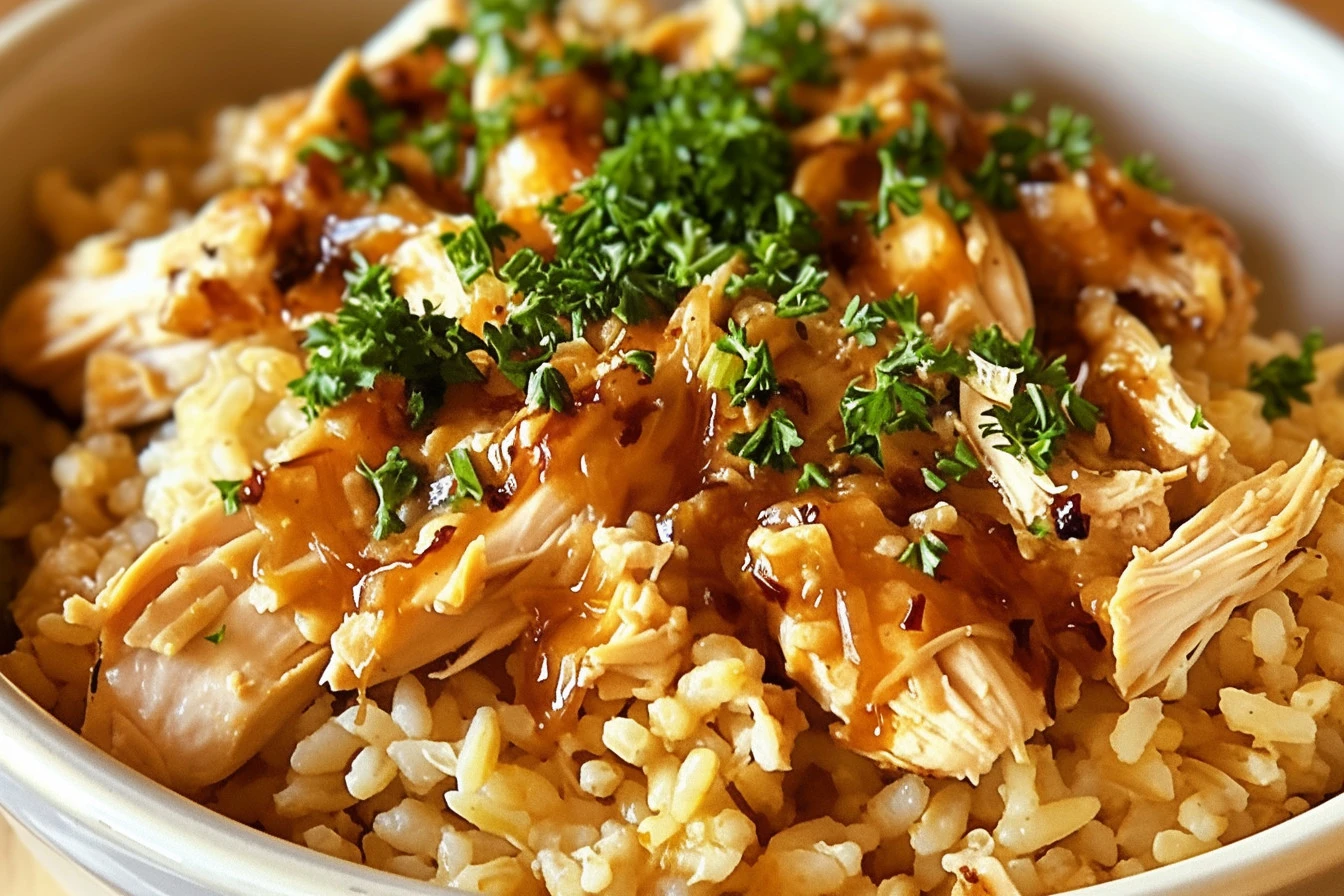 Delicious Slow Cooker Crack Chicken and Rice served in a bowl.