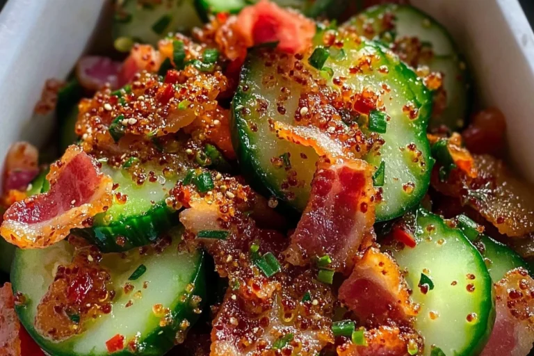 Spicy Cucumber Bacon Salad featuring fresh cucumbers and crispy bacon