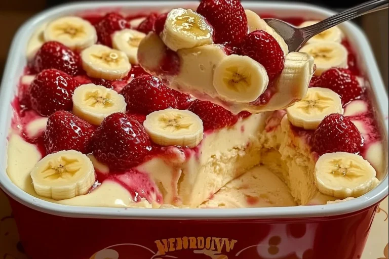 Delicious Strawberry Banana Pudding dessert served in a bowl