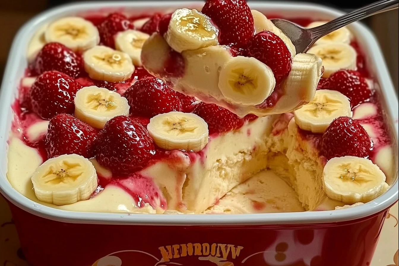 Delicious Strawberry Banana Pudding dessert served in a bowl