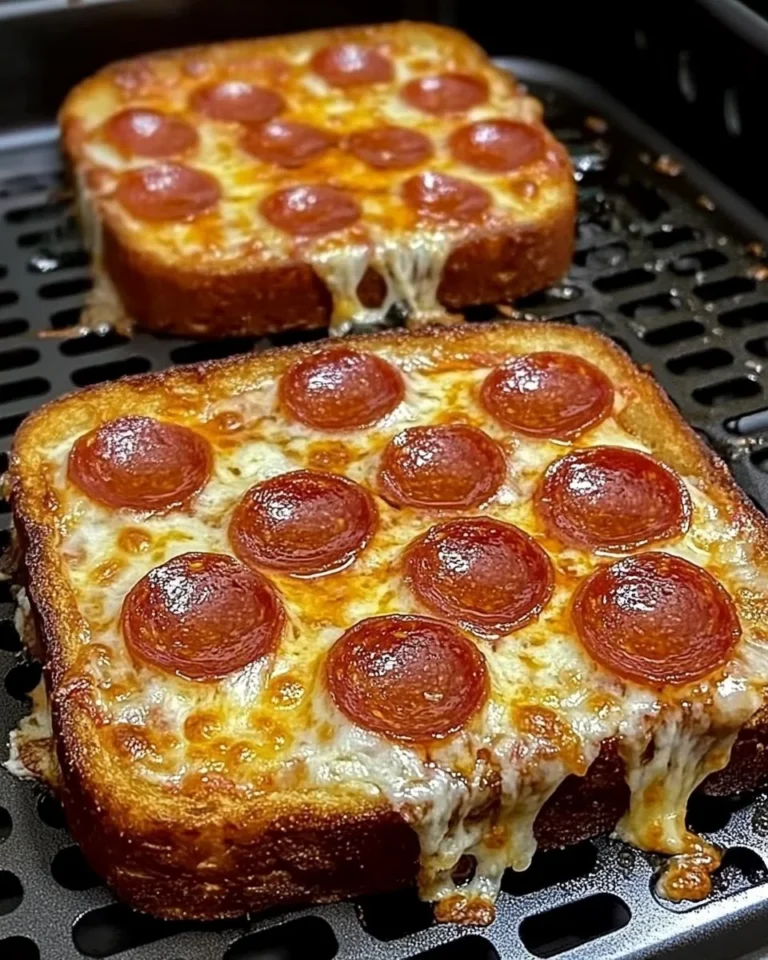 Delicious Texas Toast Pizza made in the air fryer, topped with cheese and pepperoni.