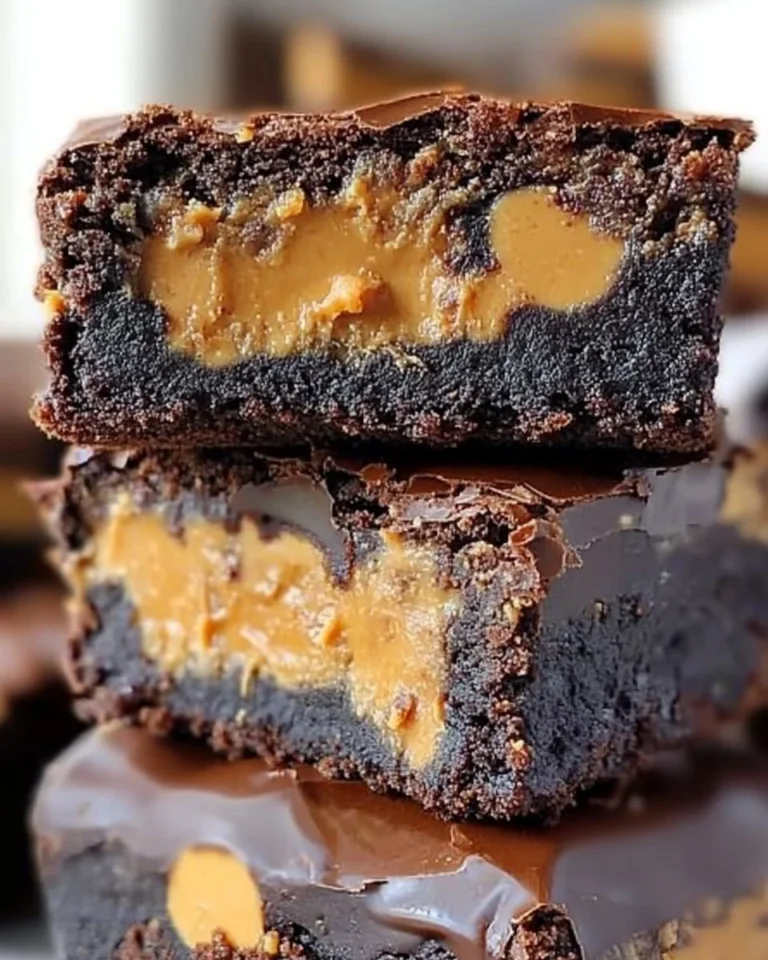 Deliciously rich peanut butter brownies topped with chocolate frosting.