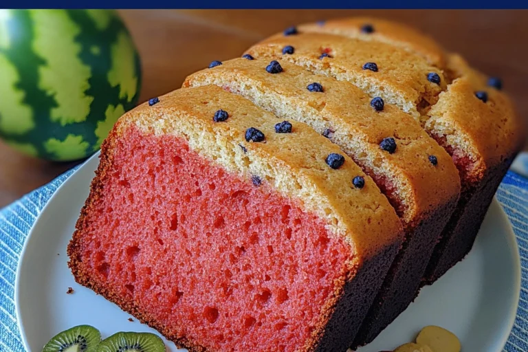 A beautifully baked watermelon bread showcasing its vibrant colors and textures.