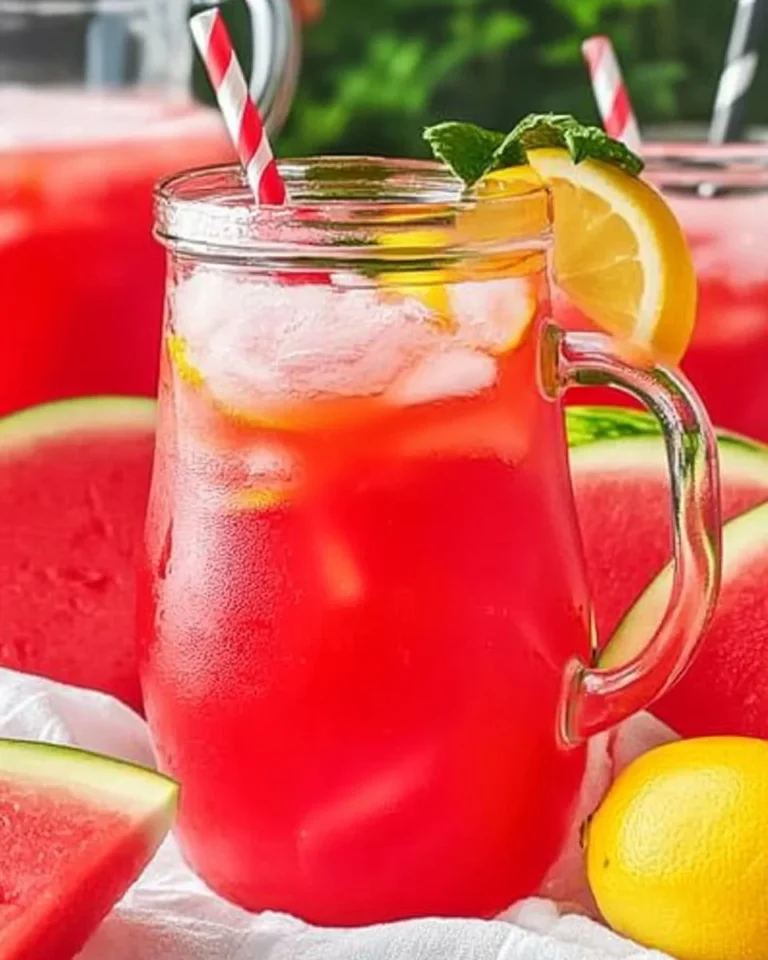 Refreshing watermelon lemonade in a glass with mint leaves