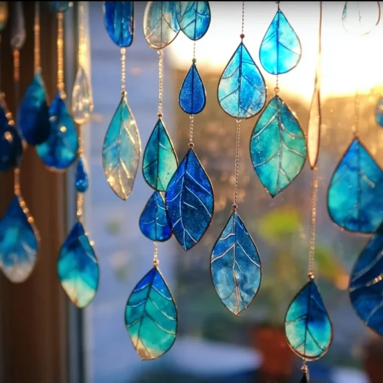 Beautiful blue crayon suncatchers reflecting colorful light