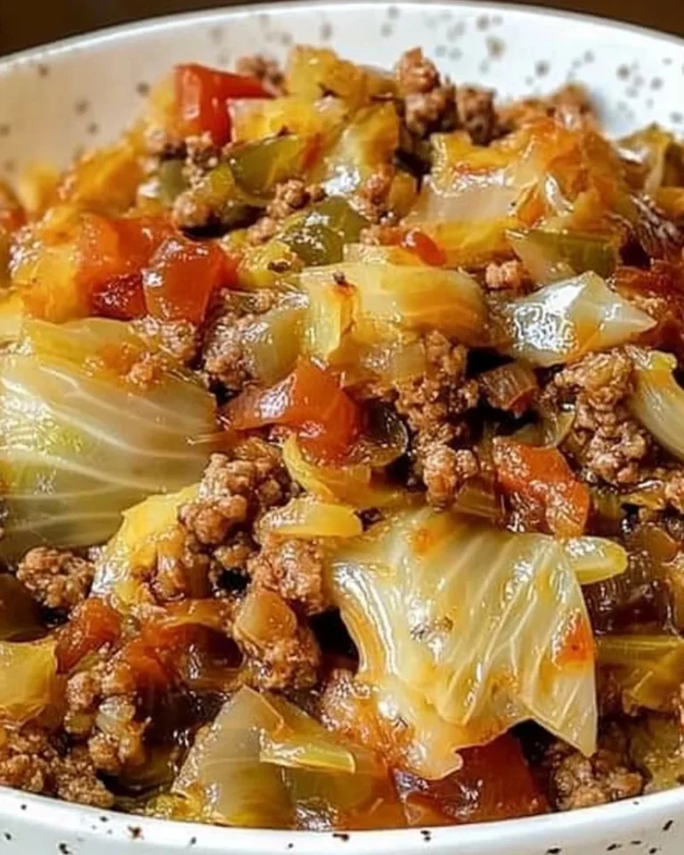 A hearty dish of cabbage and ground beef served in a bowl