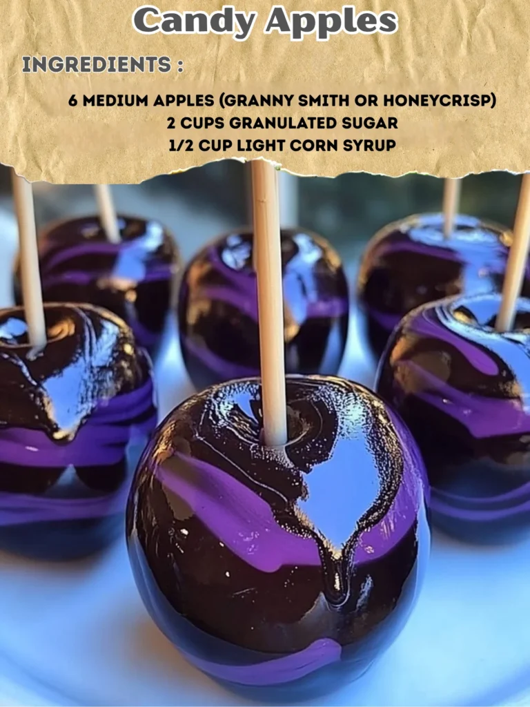 Delicious homemade candy apples on a rustic table.