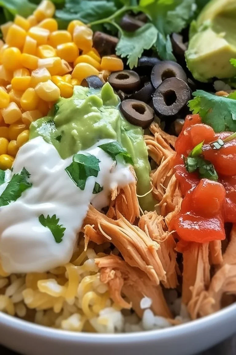 Colorful Chicken Burrito Bowl with fresh ingredients and toppings