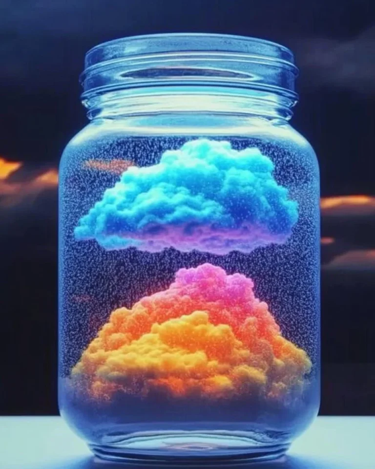 Colorful rain cloud creating a storm in a jar science experiment for kids