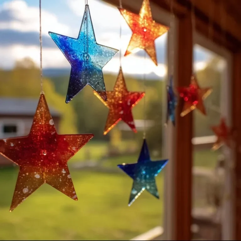 Colorful Crayon Star Sun Catchers hanging by a window