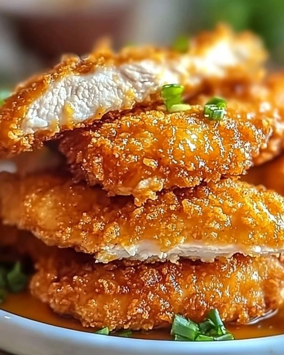 Plate of Crispy Ritz Cracker Chicken with garnish