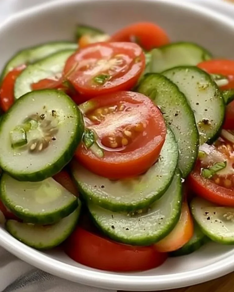 Fresh cucumber tomato salad with colorful vegetables and dressing