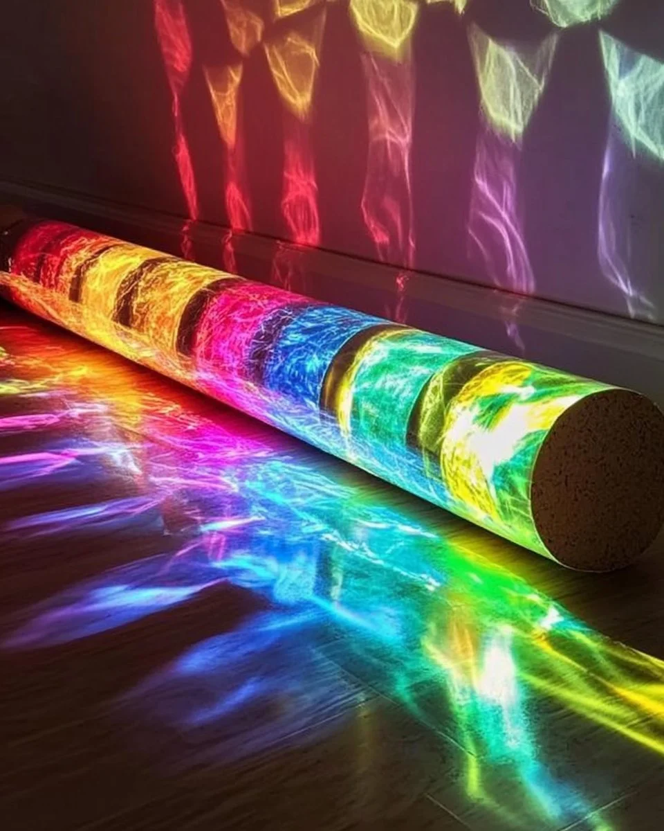 DIY rainbow light show using cardboard tubes and cling film
