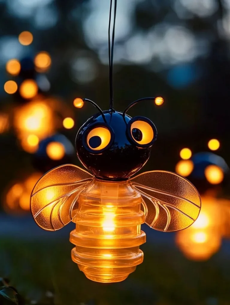 DIY fireflies made from recycled bottles glowing in the dark