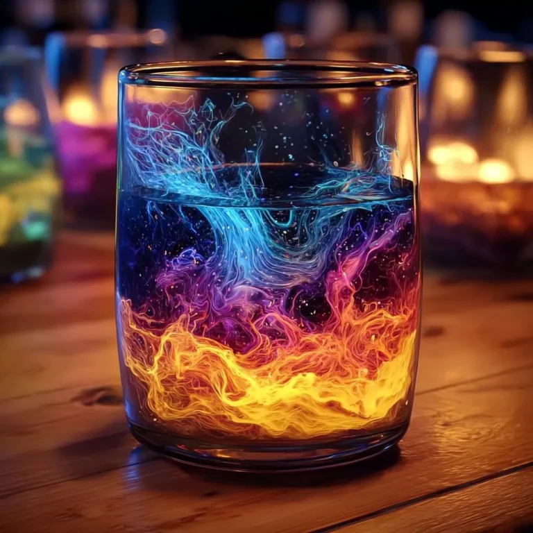 Colorful dessert inspired by fireworks in a cup, showcasing vibrant layers and sparkles.