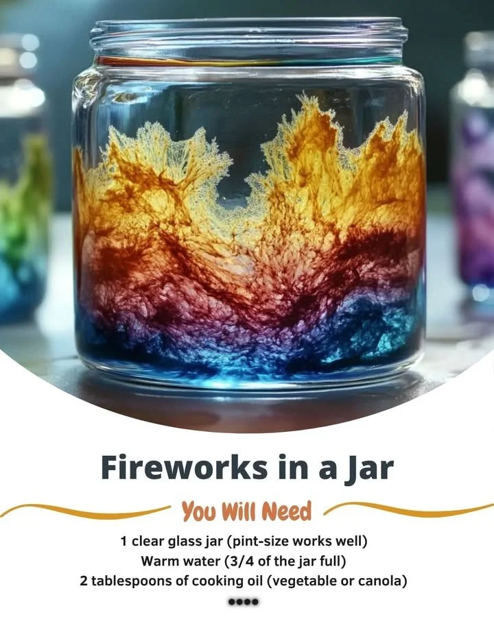 Colorful fireworks displayed inside a jar for festive decorations.